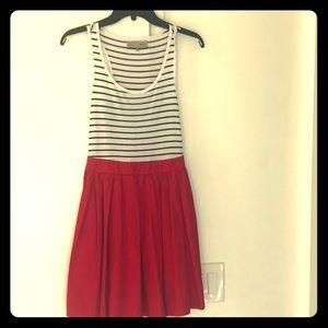 striped dress with full red skirt
